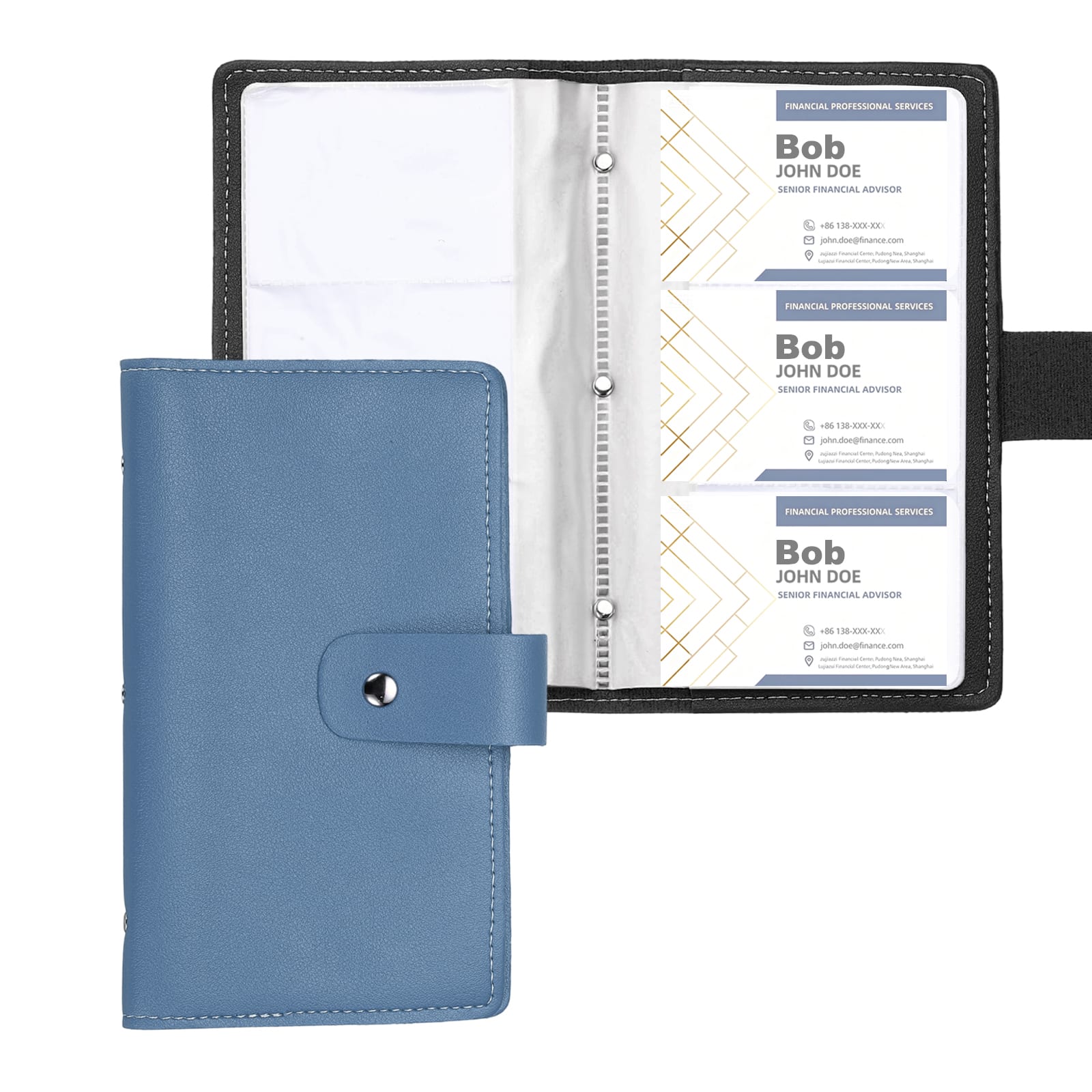 "Unique Bargains - Business Card Holder 7x4"" Leather, 2pcs Professional, 96-Capacity Organizer Binder Booklet Storage for Credit ID - Black/Blue" price history on PriceWatchPro