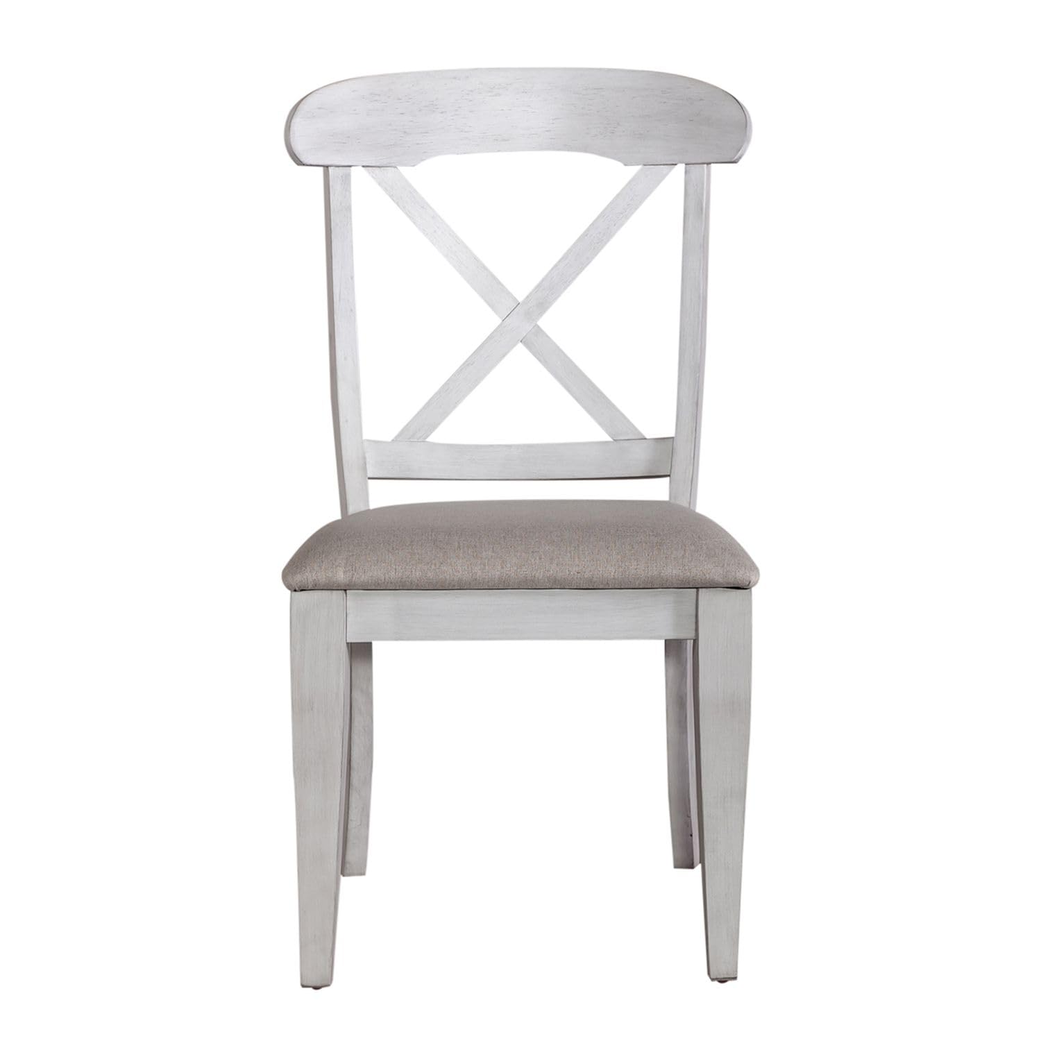 Left. Liberty Furniture Industries - Uph X Back Side Chair (RTA) - Set of 2 in Rubberwood Solids w/ Pine Veneers - Antique White W/ Weathered Pine.