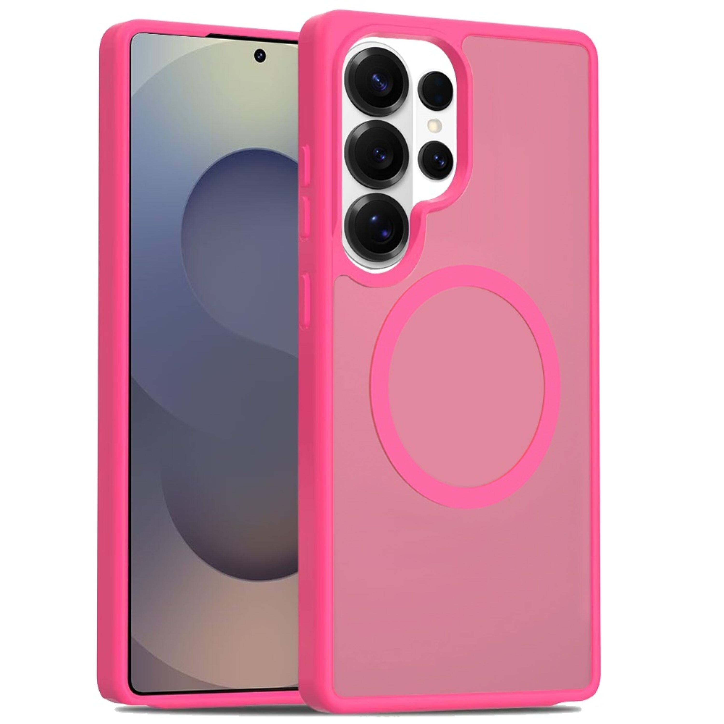 Left. Kitcheniva - Magnetic Circle Smooth Translucent Plus Tempered Glass For Samsung S26 Ultra Case Hot Pink - Hot Pink.