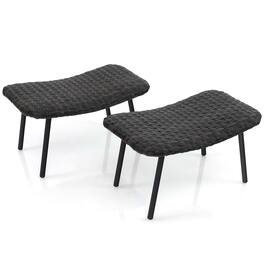 Costway - Set of 2 Patio Rattan Ottoman with Padded Quick Dry Foam & Heavy-Duty Metal Legs - Mix Brown