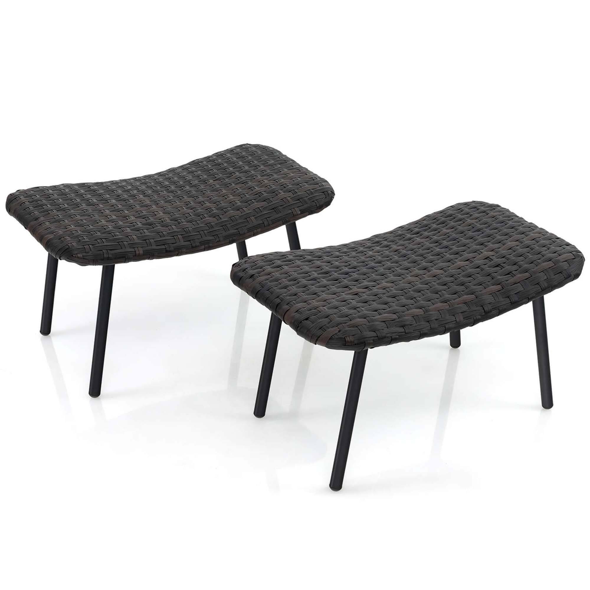 Front. Costway - Set of 2 Patio Rattan Ottoman with Padded Quick Dry Foam & Heavy-Duty Metal Legs - Mix Brown.