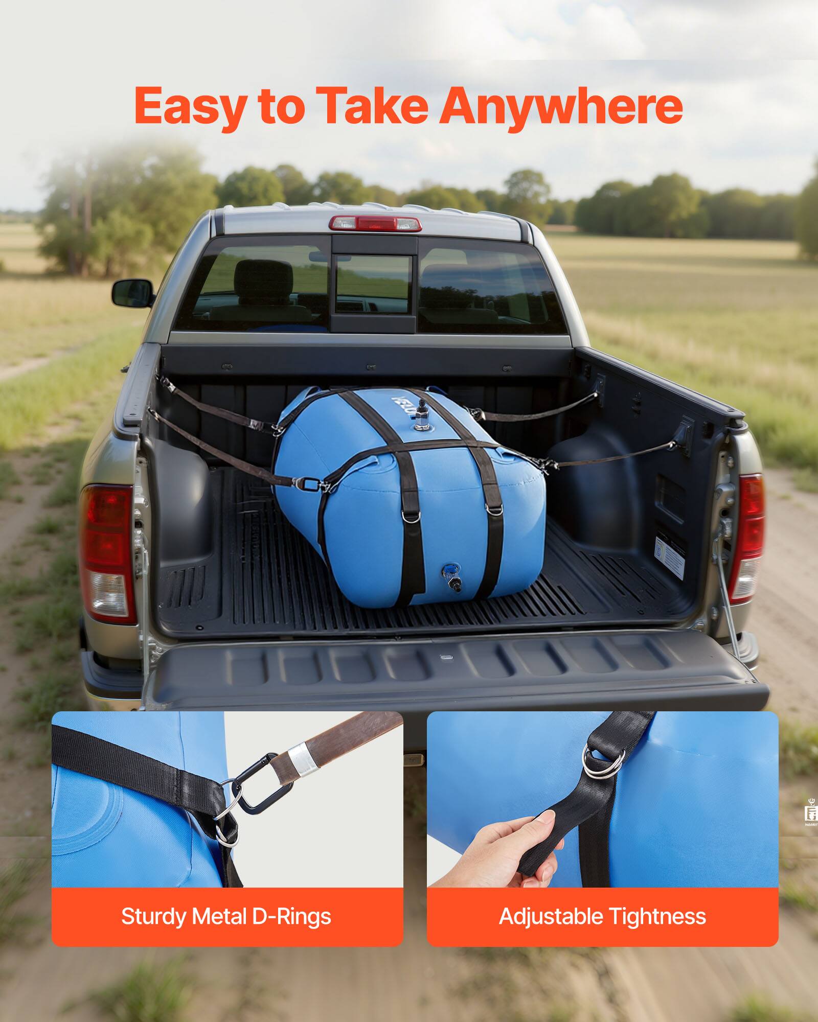 Easy to Take Anywhere

- Sturdy Metal D-Rings
- Adjustable Tightness