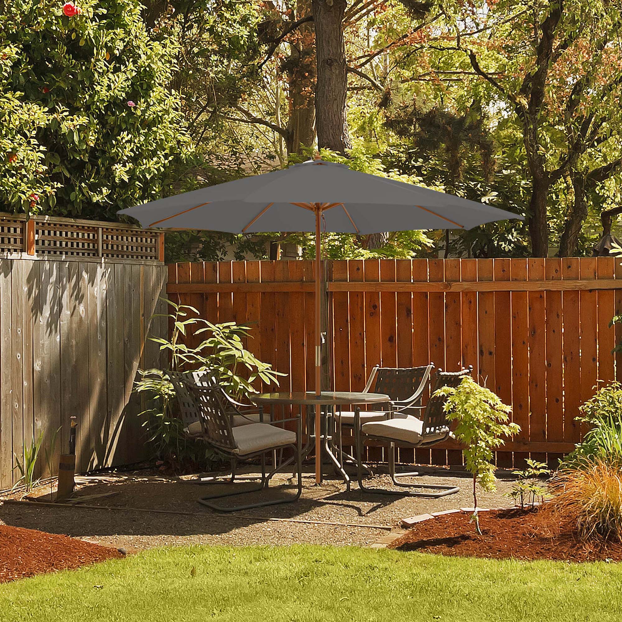 Alt View 2. Costway - 10FT Patio Wooden Market Table Umbrella Pulley with 8 Bamboo Ribs Sunshade Canopy - Gray.