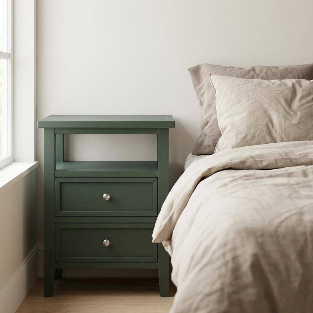 Left. FurniFact - Vintage Green Nightstand with 2 Drawers and Classic Style - Vintage Green.