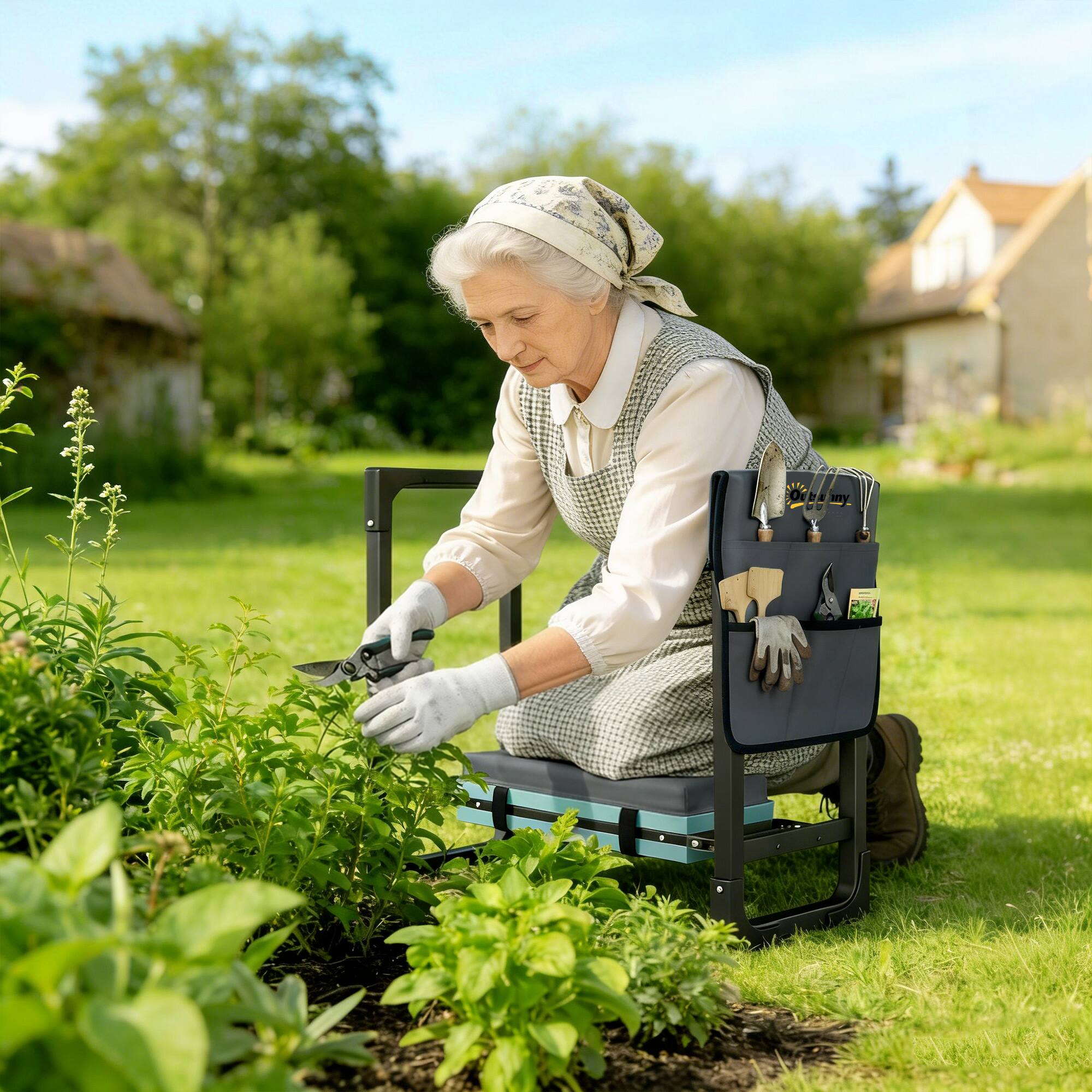 Alt View 1. Outsunny - Kneeler and Seat, Heavy Duty Foldable Gardening Stool with Thicker Soft Kneeling Pad - Dark Gray.