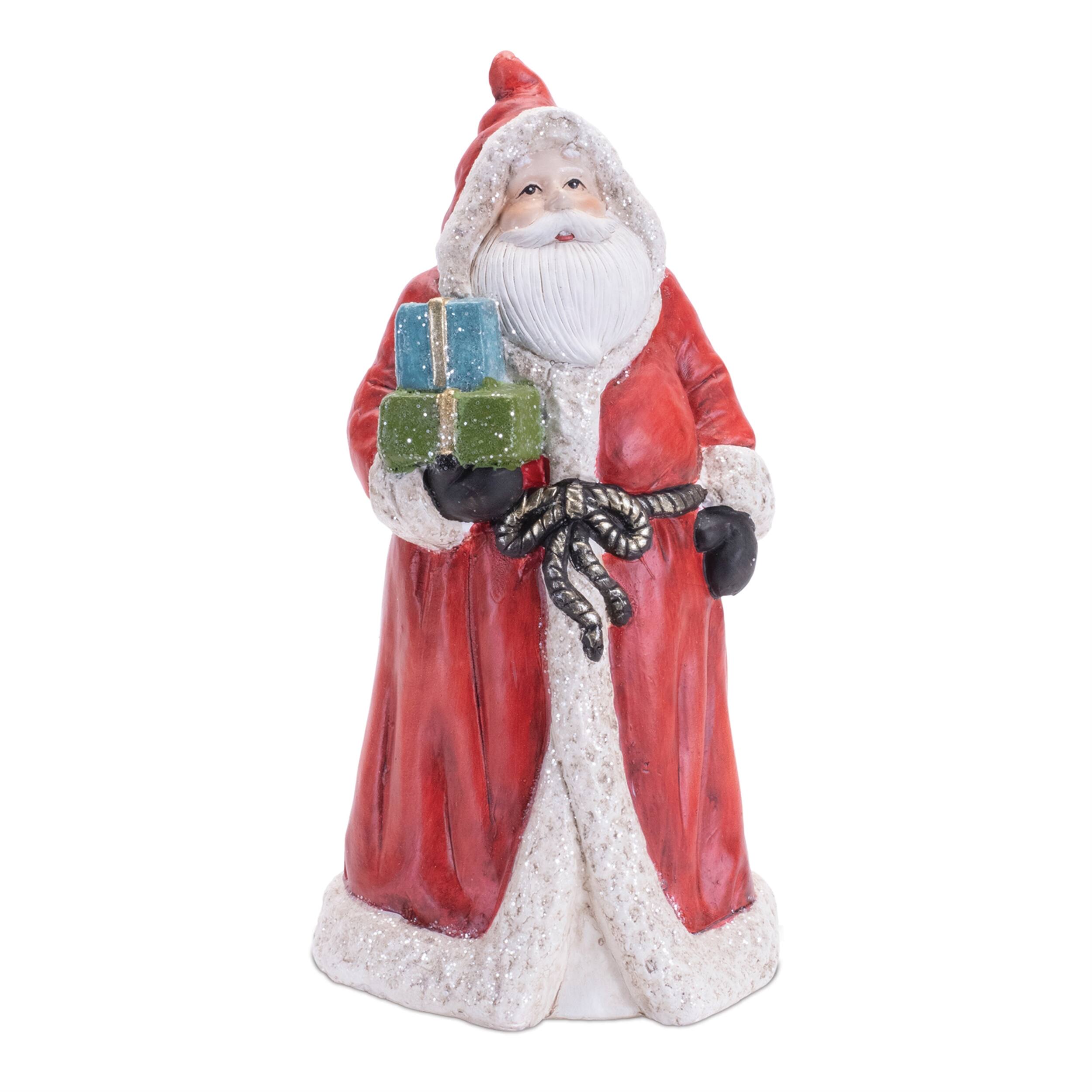 Angle. BreeBe - Hooded Terracotta Santa Figurine (Set of 2) - Red, Green.