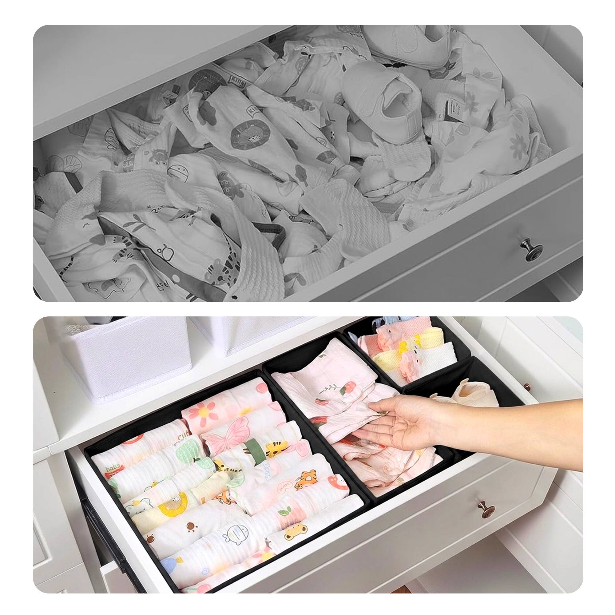 Alt View 1. Cheer Collection - 12-Piece Foldable Fabric Drawer Organizer Set with 3 Bin Sizes, Black - Black.