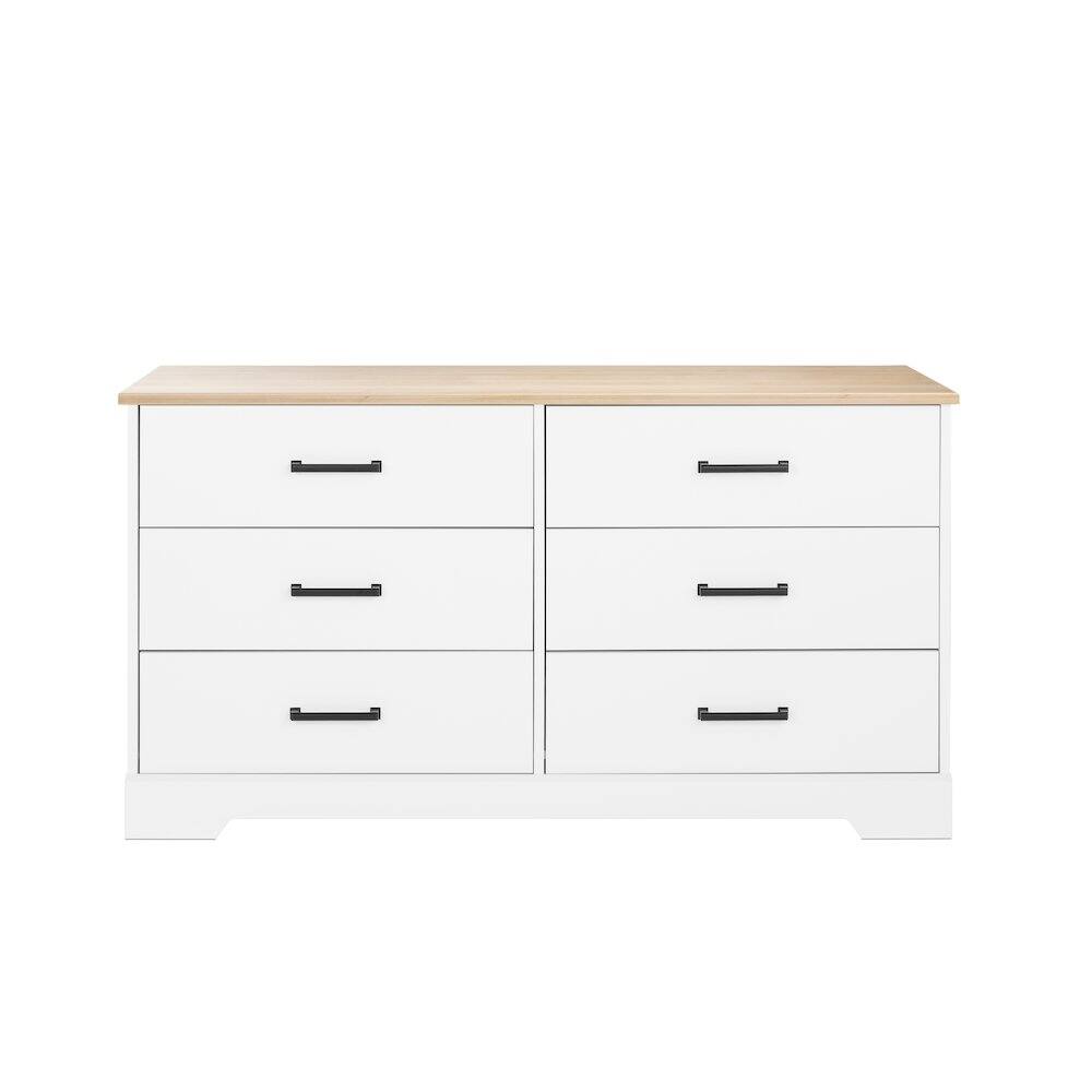 Prepac - Rustic Ridge 6 Drawer Dresser, 18.25" D x 53.25" W x 28.5" H, Oak - White
