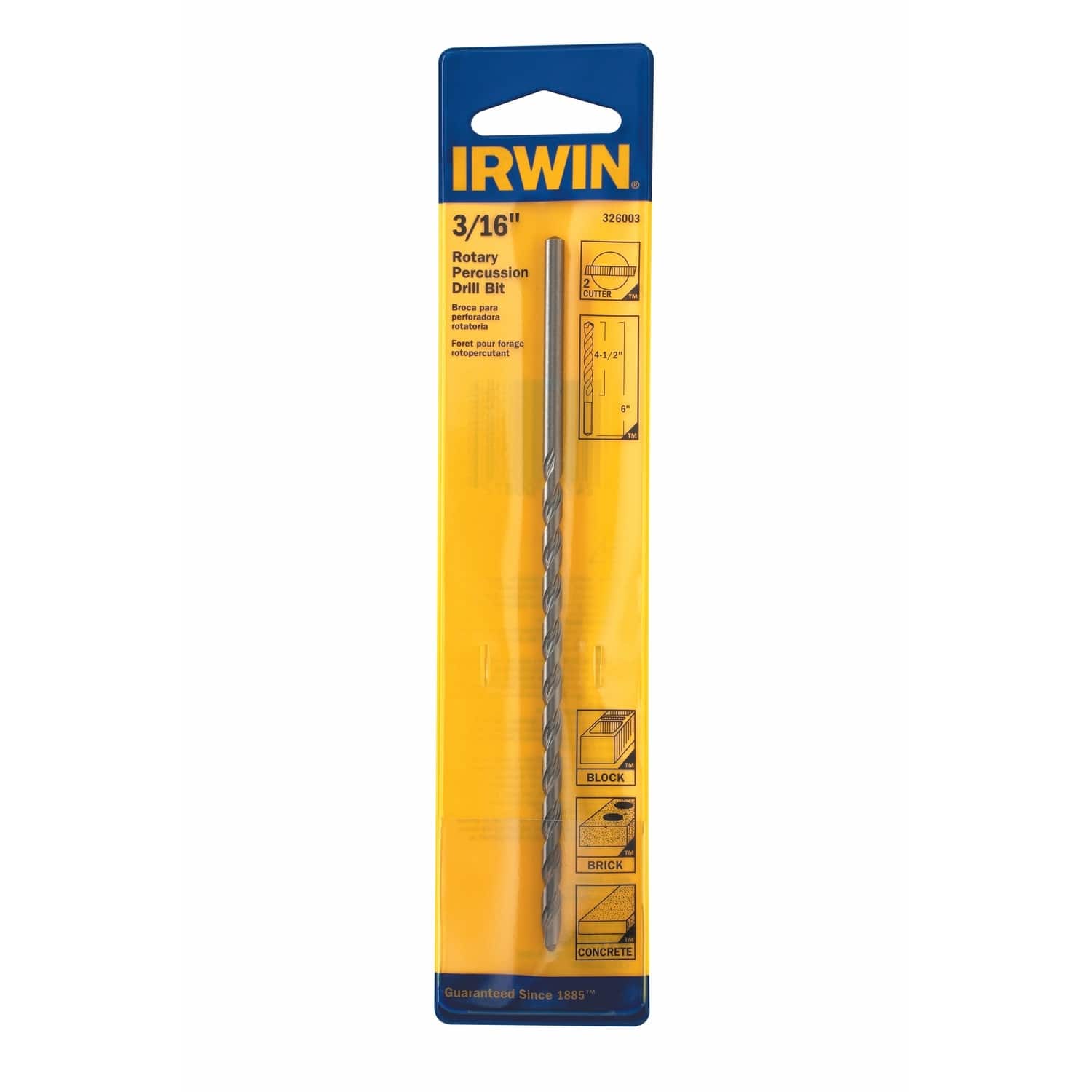 Irwin - 3/16 in. X 6 in. L Chrome Vanadium Steel Percussion Drill Bit Straight Shank 1 pk