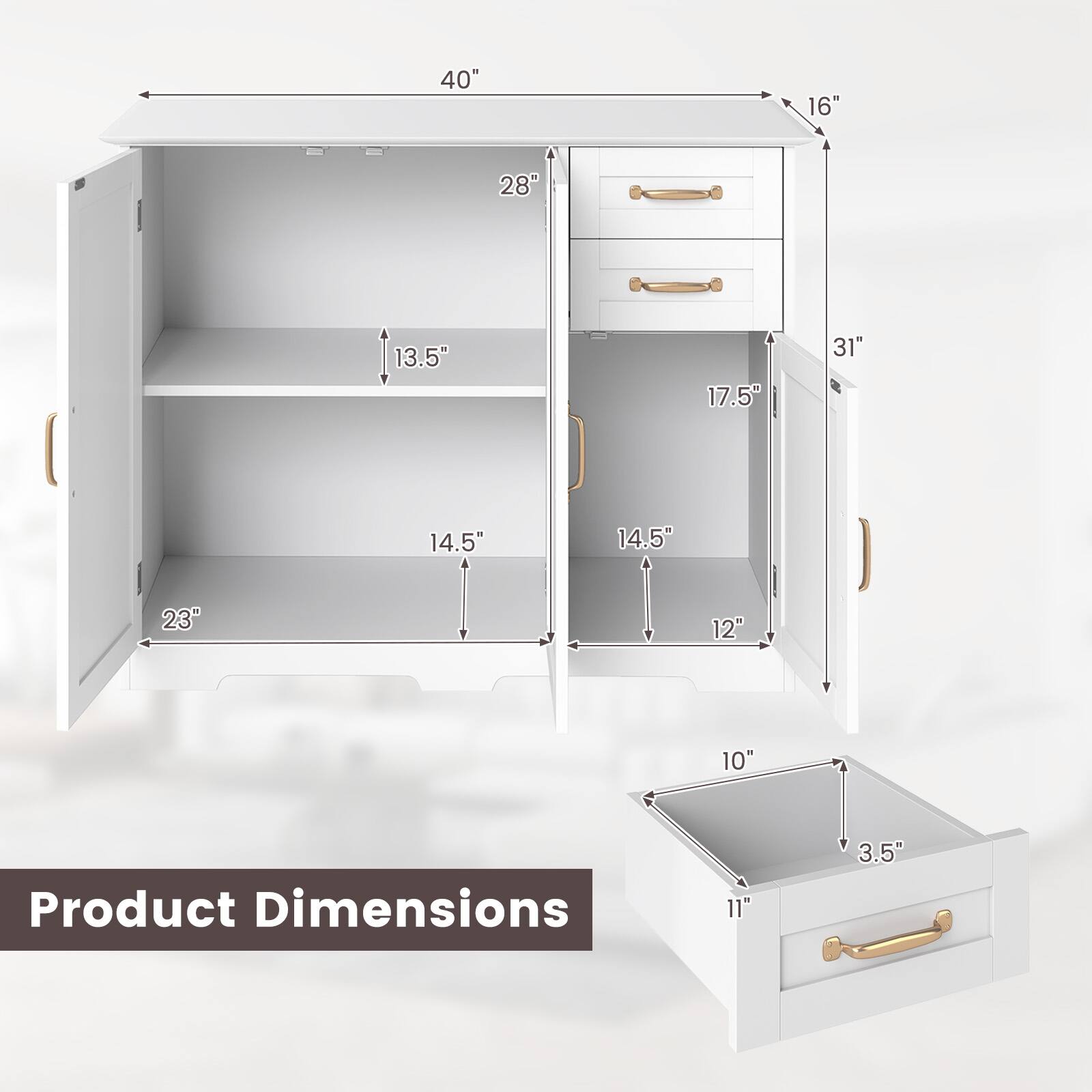 40"  
16"  
28"  
13.5"  
17.5"  
31"  
14.5"  
14.5"  
23"  
12"  
10"  
11"  
3.5"  

Product Dimensions