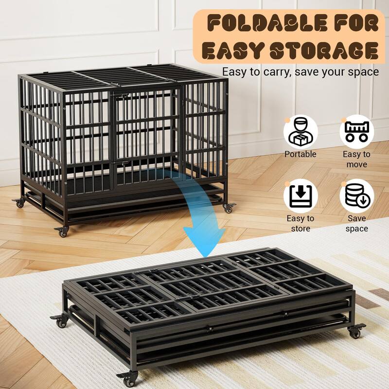 Babevy 42" Heavy Duty Dog Crate w/Double Door & Wheels – Chew Proof ...