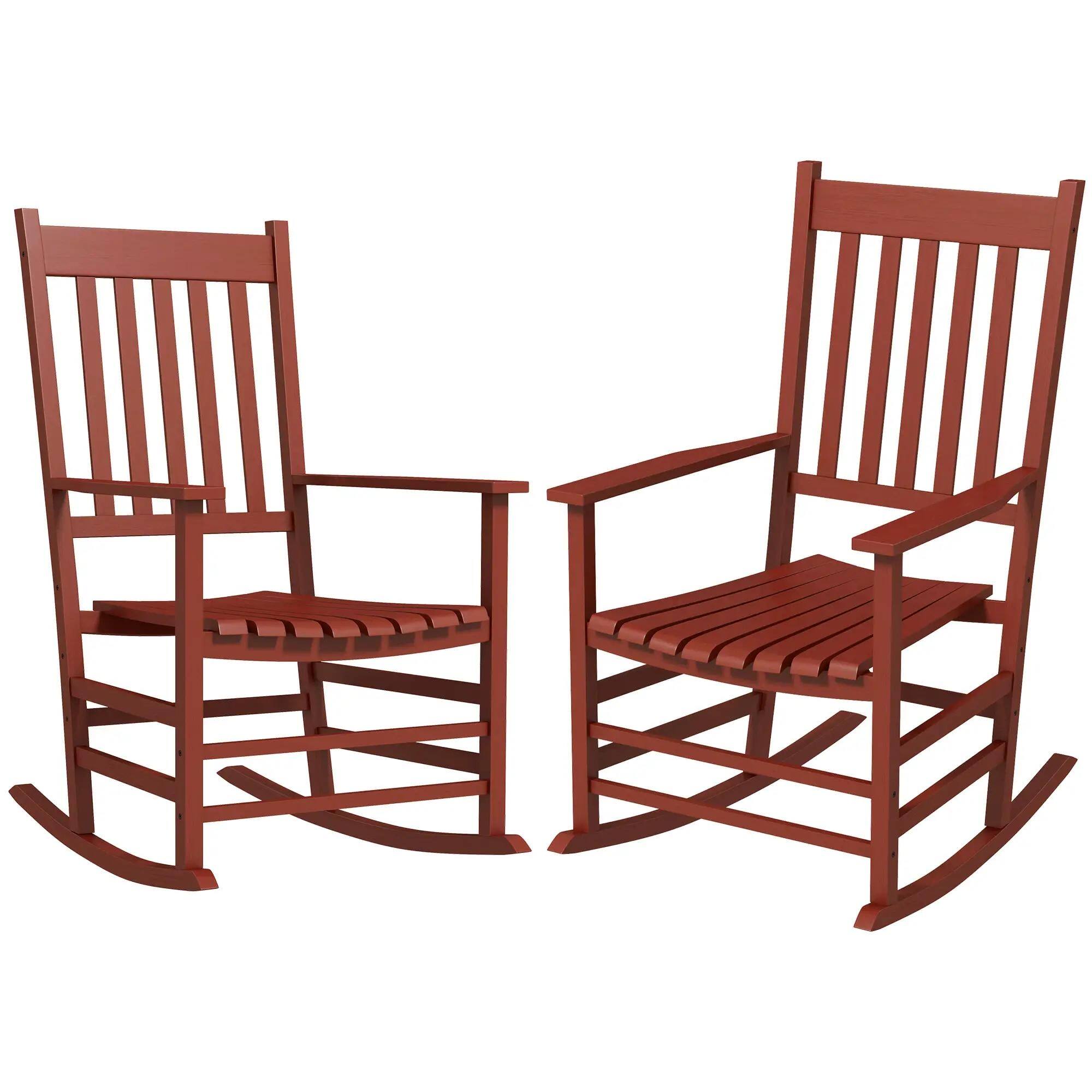 Angle. Resenkos - Resenkos Outdoor Rocking Chairs Set, Patio Wooden Rockers, Smooth Curved Design, Lawn & Garden Seating, Wine Red - Wine Red.