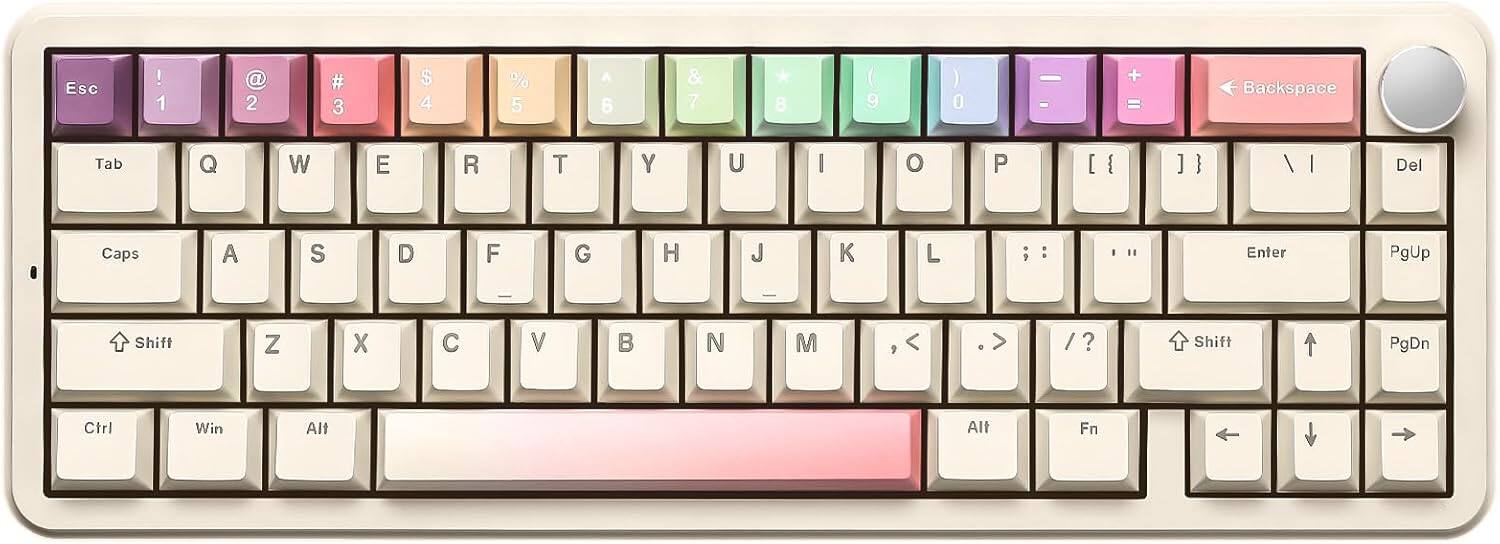 Wikistore - B68 Wireless Mechanical Keyboard,Cute PBT Keycaps,Hot Swappable Creamy Typing Gasket (Cocoa Cream V2 Switch) - Beige/Khaki