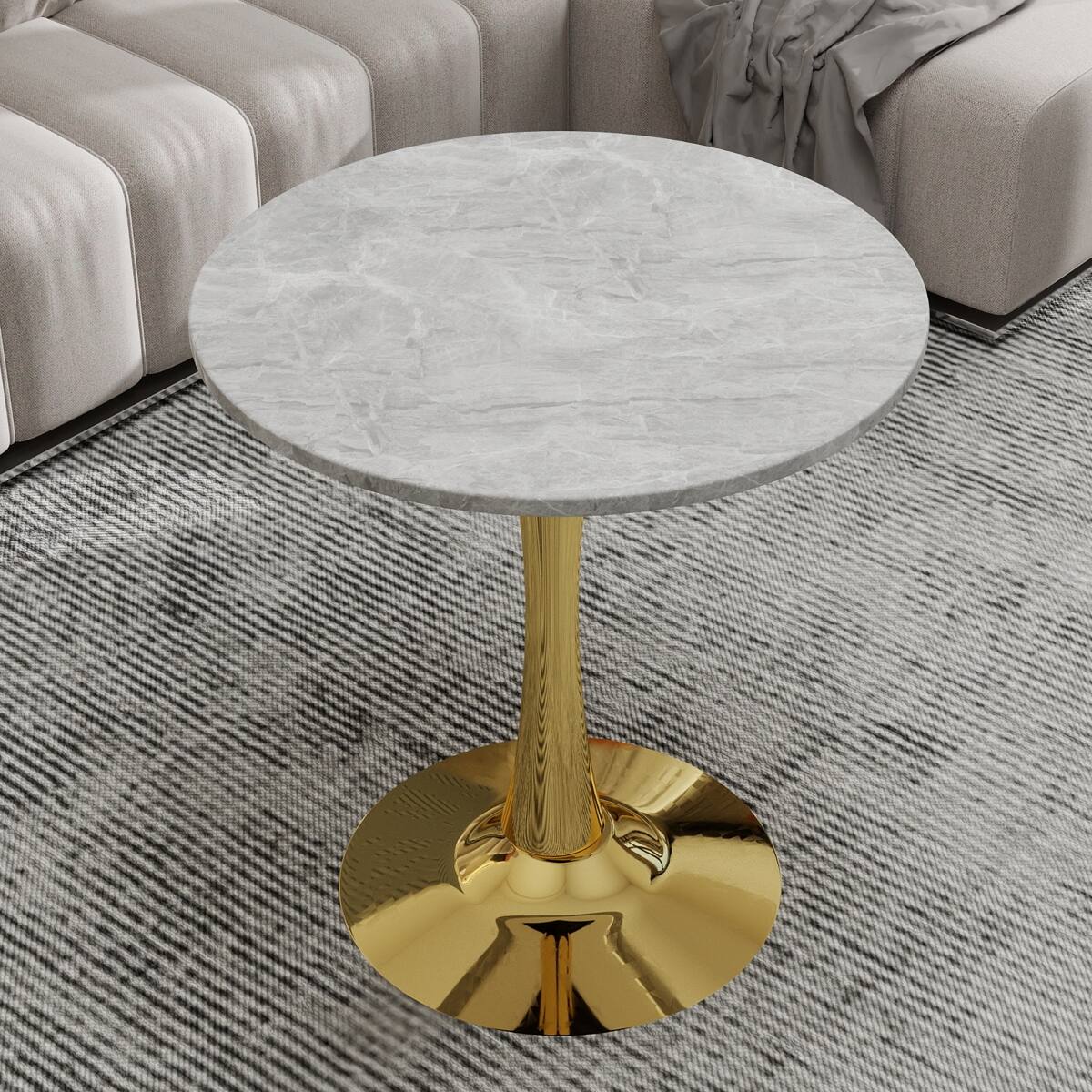Alt View 6. Loheer - Loheer Round Gold Coffee Table with Marble Effect Tabletop, 27.6-Inch Mid-Century Modern Living Room Table - Gold and light gray.