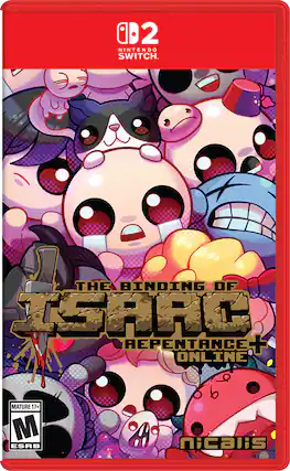 2 NINTENDO SWITCH. THE BINDING OF ISARC REPENTANCE + ONLINE MATURE 17+ M ESRB nicalis - T (Teen 13+)