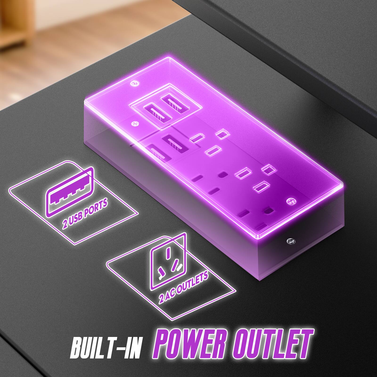 USB PORTS 2  
2 AC OUTLETS  
BUILT-IN POWER OUTLET