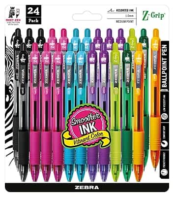 Photos - Pen Zebra  Z-Grip Retractable Ballpoint , Medium Point, 1.0mm, 24 Pack - Assorted Ink 12271 