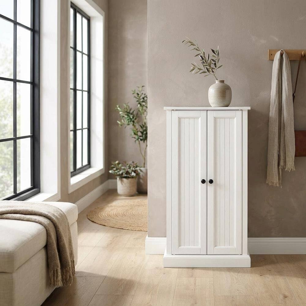 Back. FurniFact - White Seaside Accent Cabinet with Anti-Tip Hardware and Sturdy Build - White.