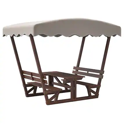 Front. Mondawe - Outdoor waterproof solid wood picnic table and bench set with removable canopy - Brown.