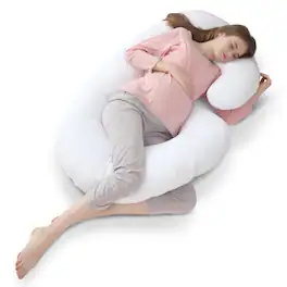 Cheer Collection - J Shaped Body Pillow - Down Alternative Full Body Pillow for Side Sleeper, Pregnancy, Neck and Shoulder Support - White
