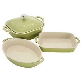 Staub - Ceramic 4-pc Baking Pans Set, Casserole Dish with Lid, Brownie Pan - Light Green
