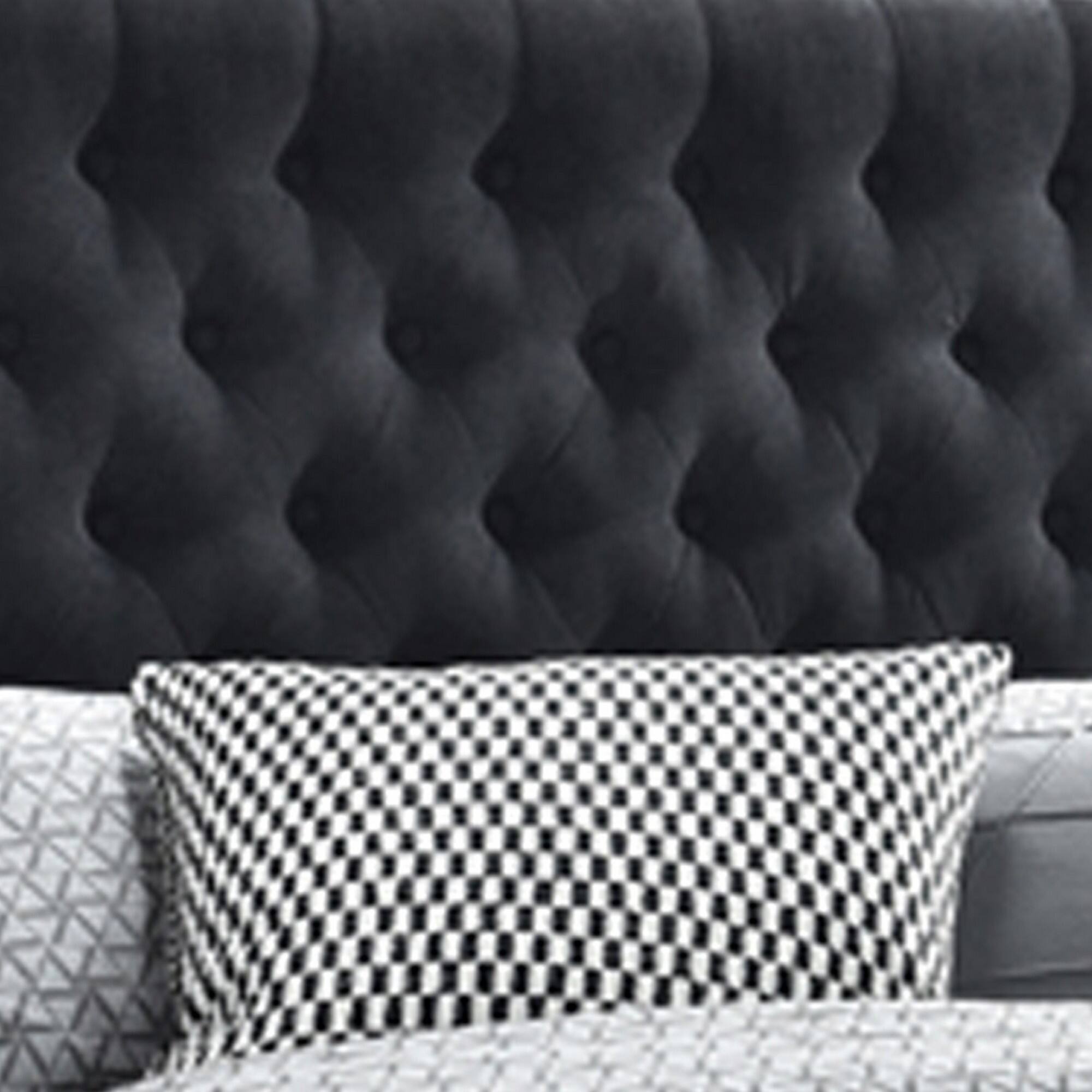 Alt View 2. Manhattan Lane - Fabric Upholstered Wooden Eastern King Size Bed with Bottom Drawers - Black.