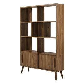 FurniFact - Bookcase with Sliding Doors in Modern Design for Living and Office Space - Brown