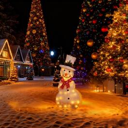 Oumilen - Pre‑Lit Flocked Snowman Yard Decoration – 31.5in Lighted Snowman with Top Hat & Red Scarf for Outdoor Lawn