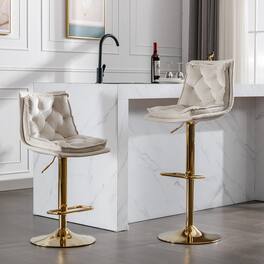 Trinkets Crazed - Bar Stools Set of 2, Swivel Bar Chairs, Adjustable Barstools Counter Height with Backrest for Kitchen Island - Cream