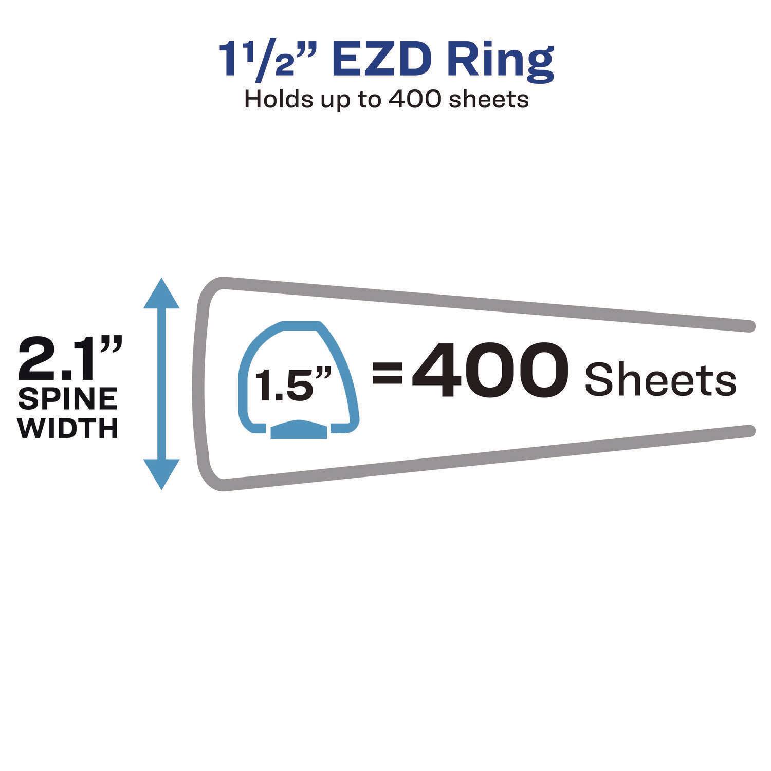11/2" EZD Ring Holds up to 400 sheets  
2.1" SPINE WIDTH  
1.5" = 400 Sheets
