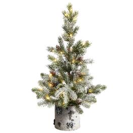 BreeBe - 24” Flocked Christmas Tree in Decorative Planter with 30 LED - Multi