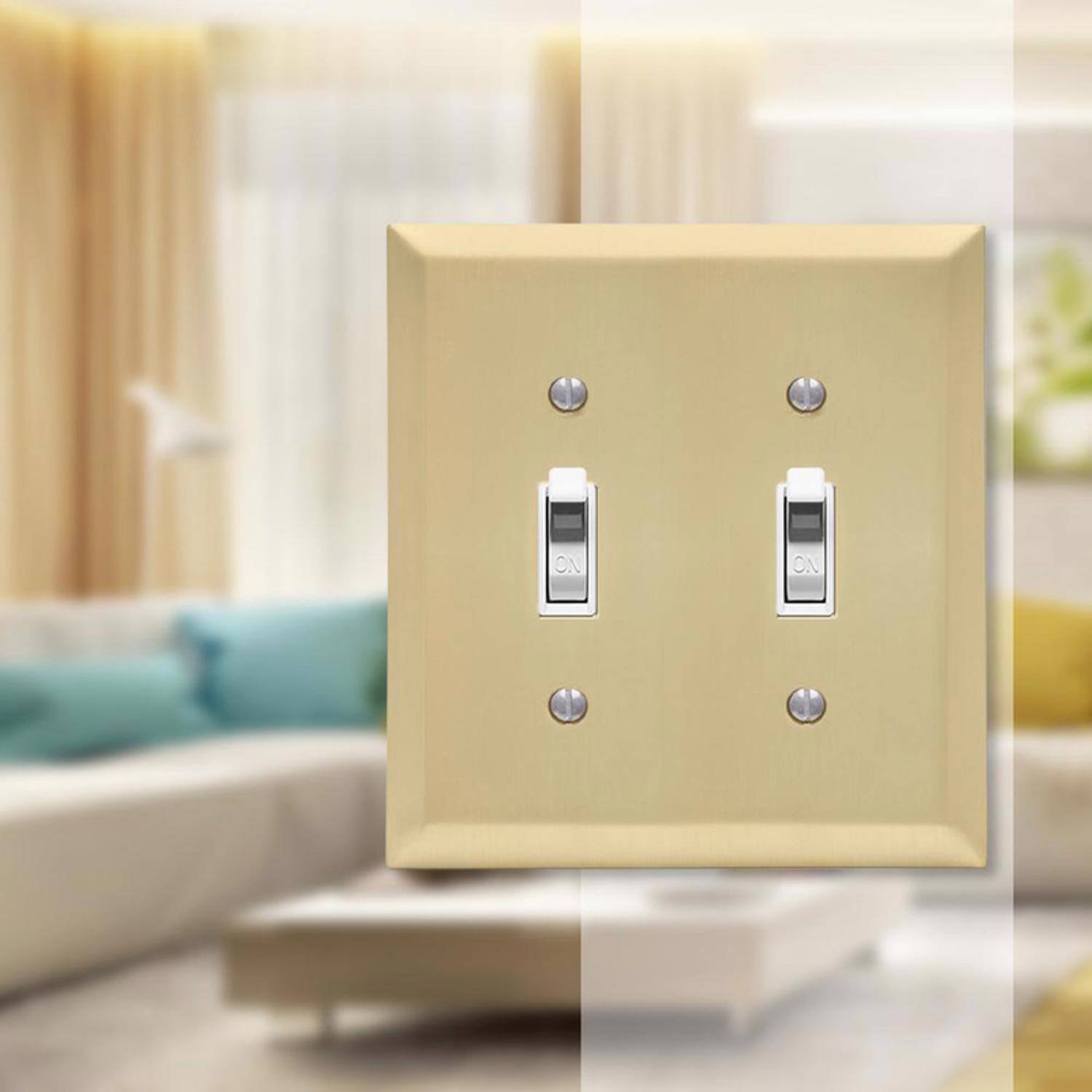 Angle. AMERELLE - Amerelle Century Satin Brass 2 gang Stamped Steel Toggle Wall Plate 1 pk - Brass.