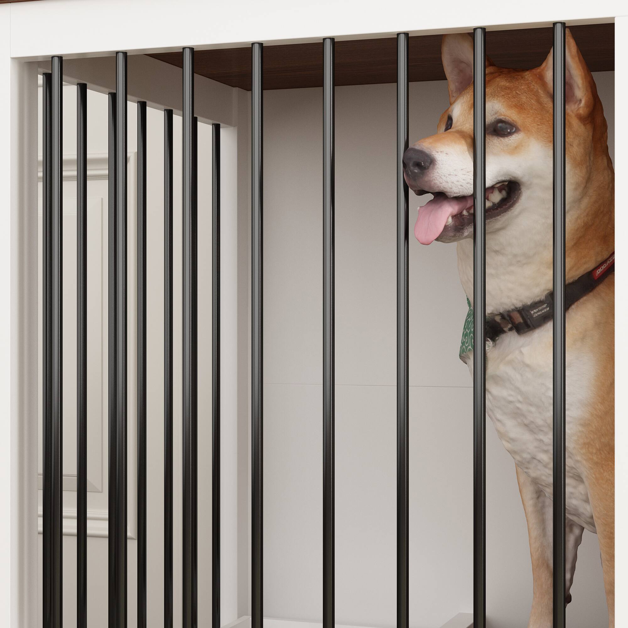 Alt View 7. FUFU & GAGA - Furniture-Style Dual-Dog Crate Console - Convertible Kennel Pull-Out Feeder & Storage.