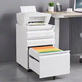 Loheer - 3 Drawer Mobile File Cabinet with Lock Rolling Metal Filing Cabinet for Letter Legal A4 Home Office