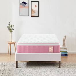 APRILSOUL - 12 Inch Hybrid Mattress Individual Pocket Spring Memory Foam Cool Knitted Cover - Pink