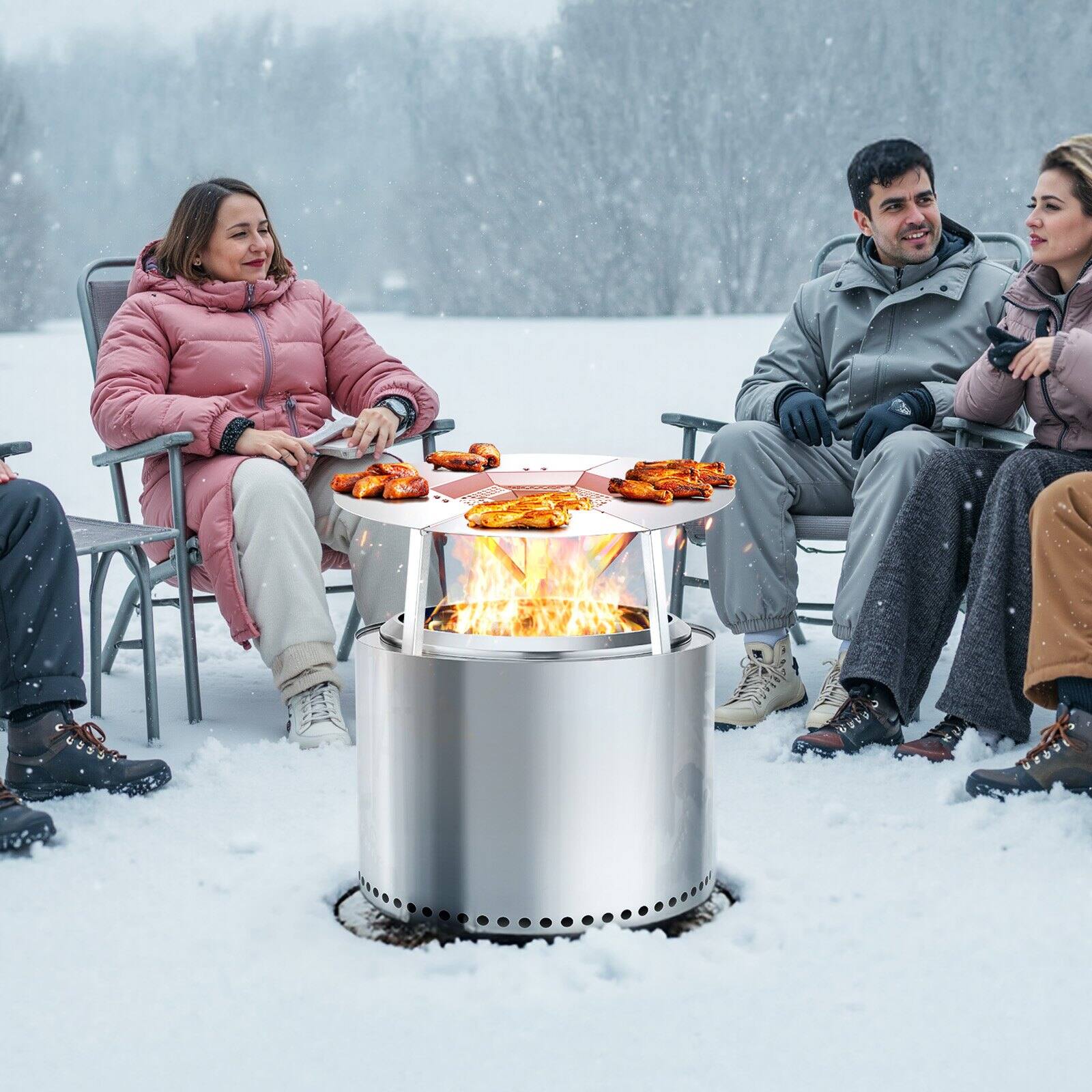 Alt View 1. Glintex - Fire Pit Heat Deflector 20-Inch Round Stainless Steel Heat Diffuser for Wood Burning Fire Pit, Detachable Cover.