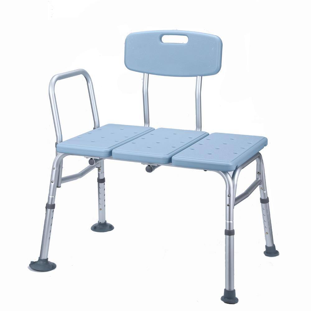 Angle. Winado - Shower Chair Bath Tub Shower Transfer Bench Stool with Backrest Seat, Adjustable Heights, Non-Slip Handle, Drain Holes - Blue.