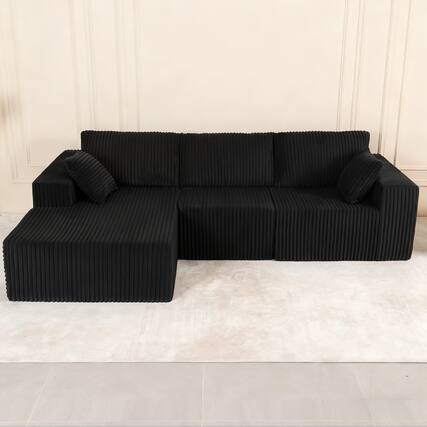 Front. Anysun - 107.5" Modular Left Facing Cloud Combination Sofa – L-Shaped Living Room Sofa with Recliner, Modern Minimalist Design - Black.