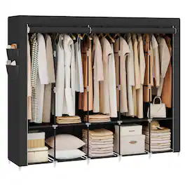 Songmics Home - Portable Closet, Wardrobe Closet Organizer with Cover, 5 Hanging Rods and Shelves, 4 Side Pockets - Ink Black