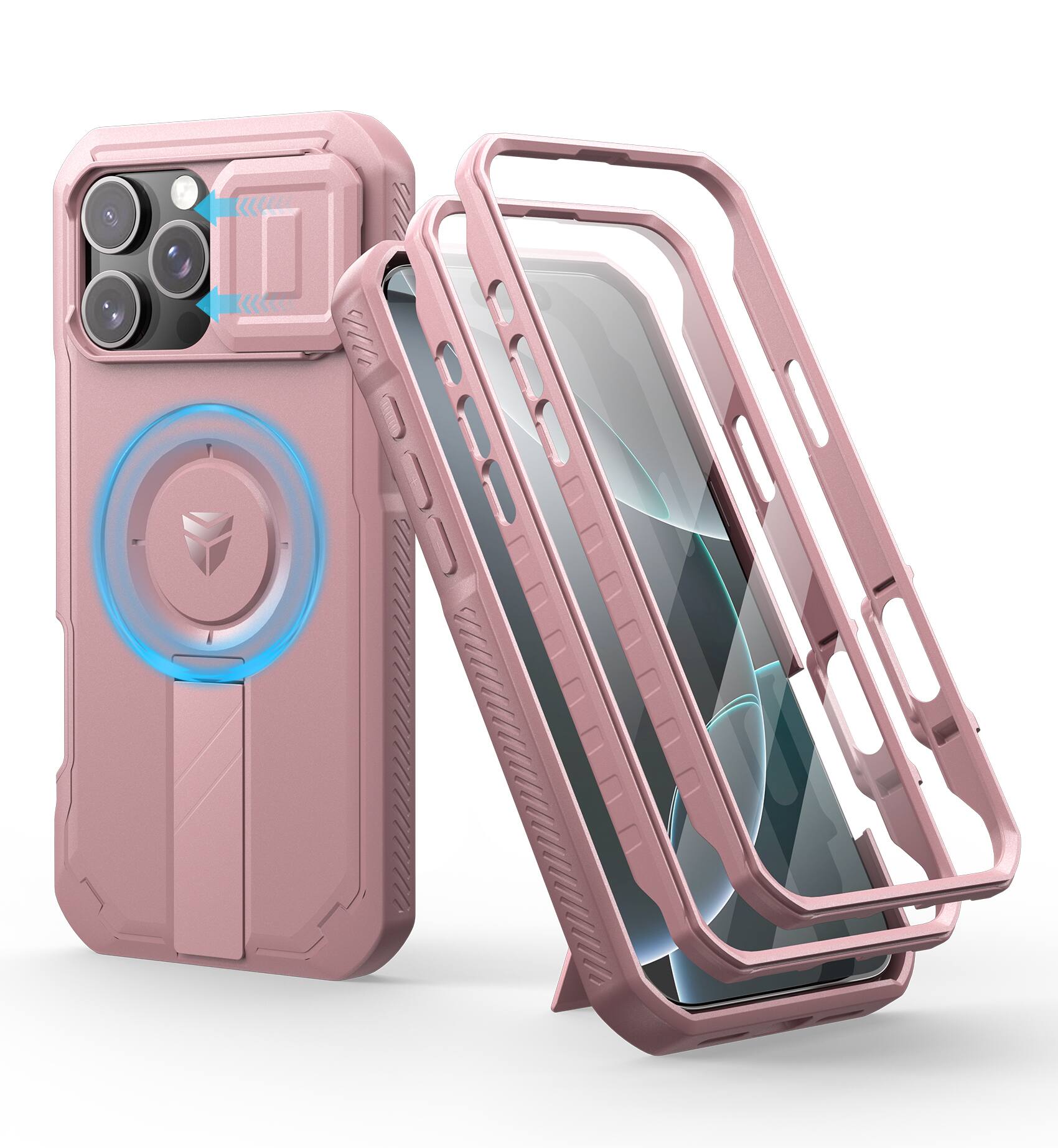 dexnor - for iPhone 16 Pro Max Case with Slide Camera Cover&Adjustable Kickstand&Built-in Screen Protector - Peony Pink