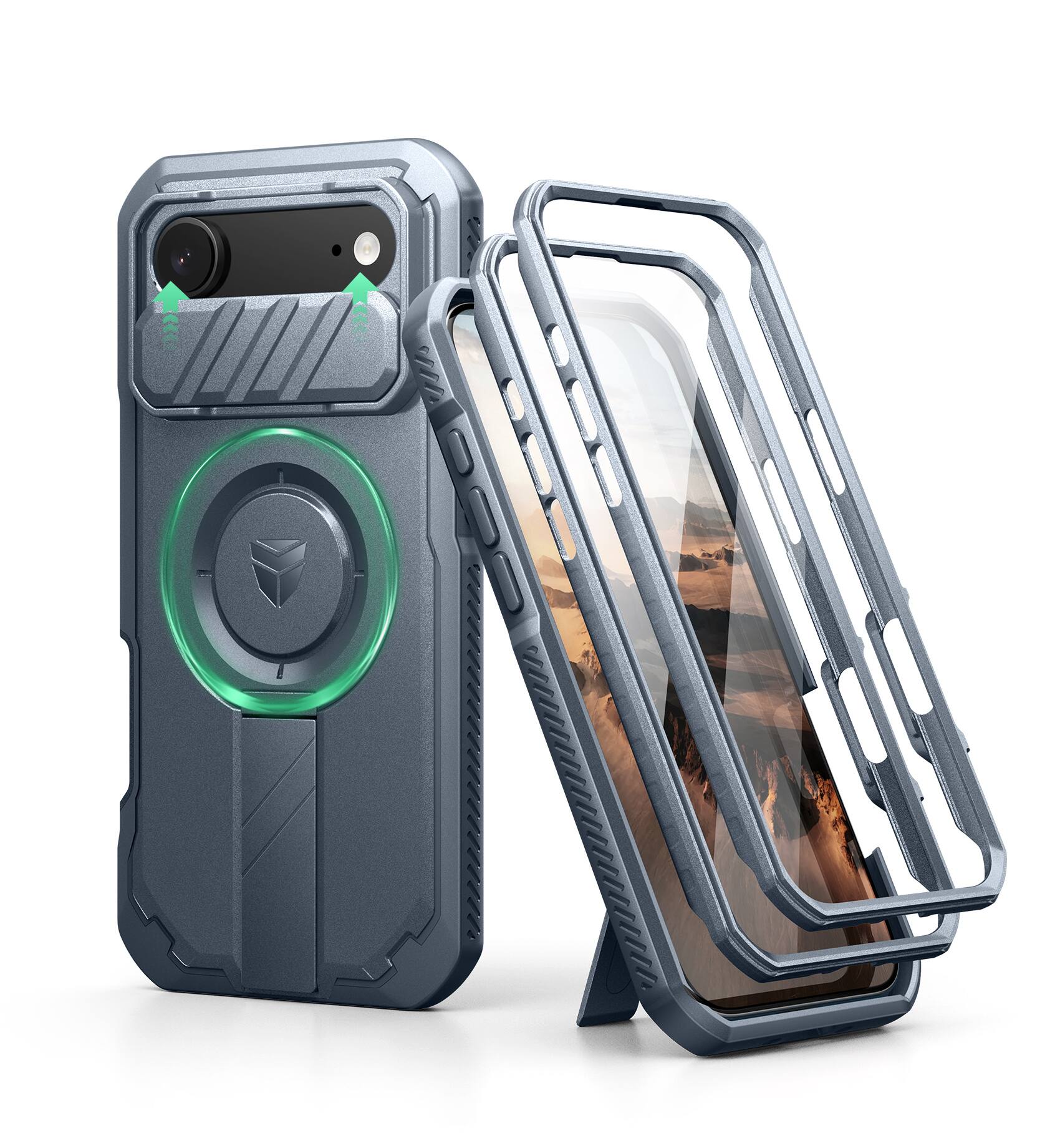Front. dexnor - Dexnor iPhone Air Case: Camera Cover & Kickstand & Screen Protector, MagSafe, Rugged Bumper Cases , Navy Blue - Black.