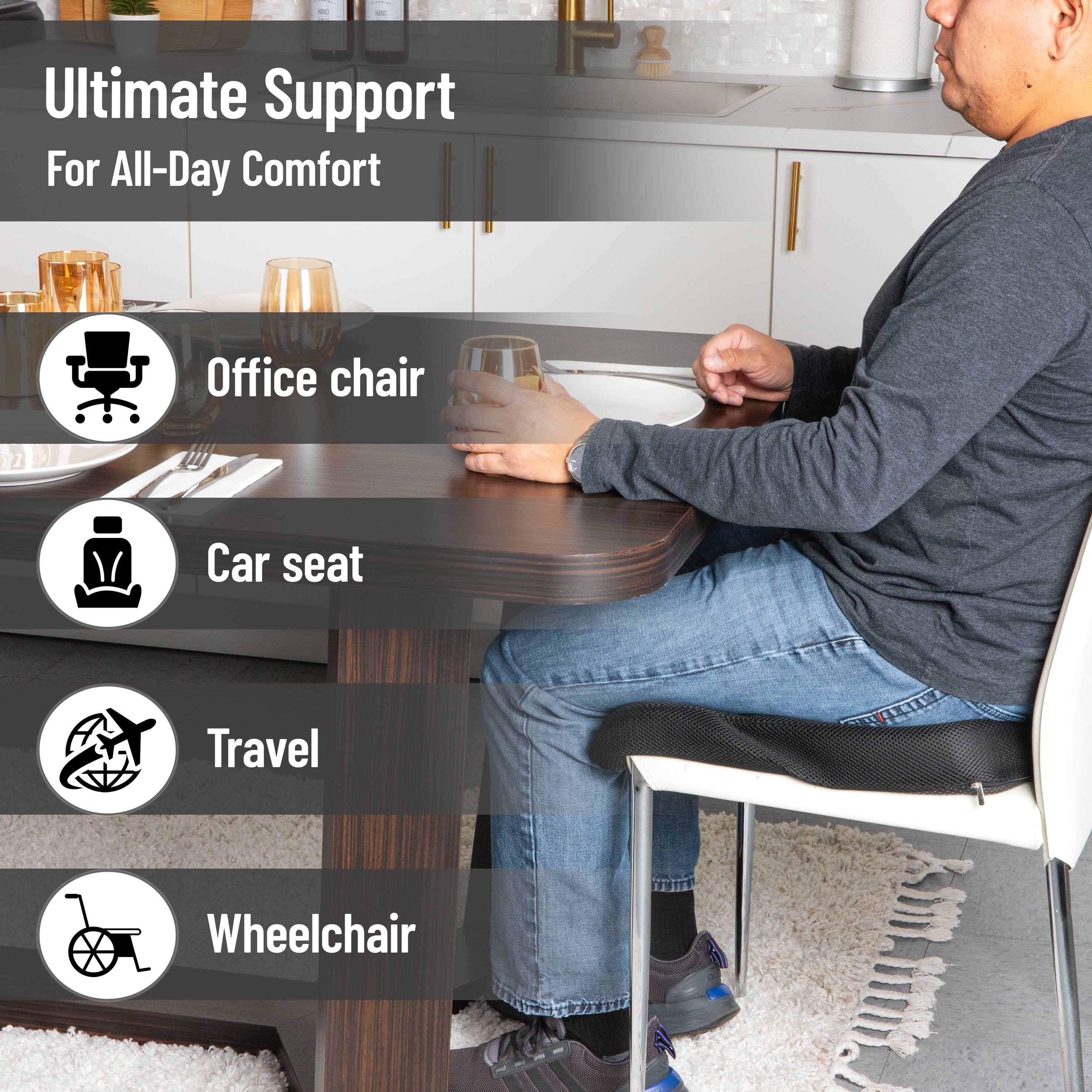 Ultimate Support For All-Day Comfort: Office chair / Car seat / Travel / Wheelchair