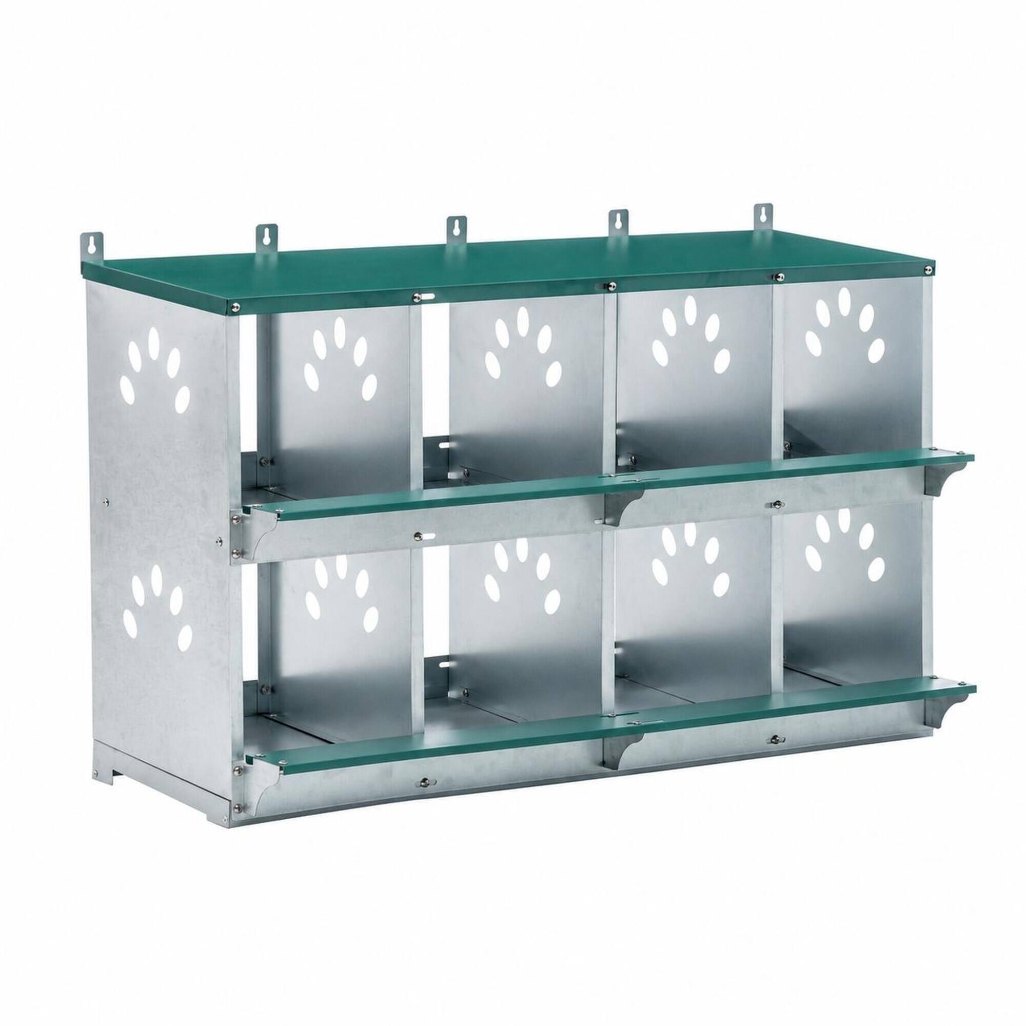 Front. RYHNUYNE - 8 Compartment Chicken Nesting Box, Galvanized Steel Wall Mount, Vented Holes, Green.