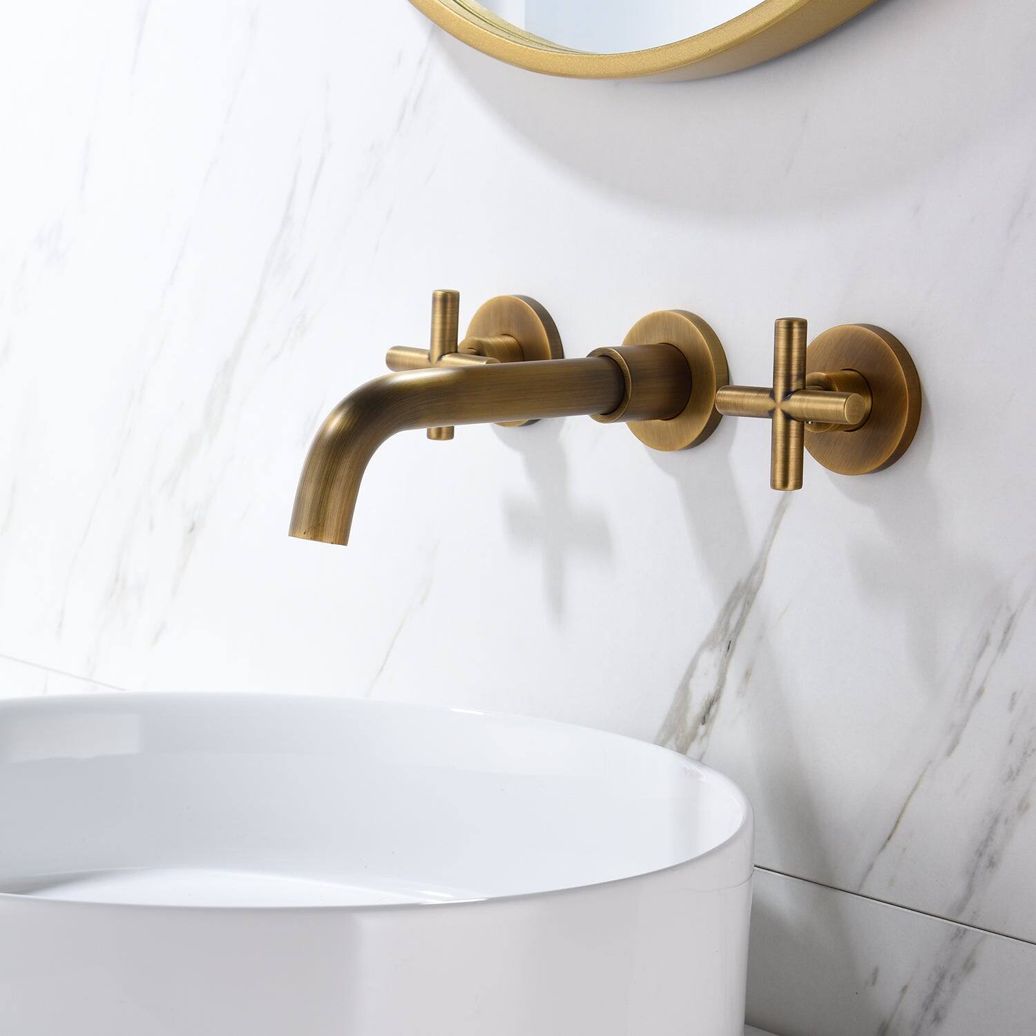 Alt View 3. Boyel Living - Double Handle Wall Mounted Faucet with Valve in Antique Bronze - Antique Bronze.