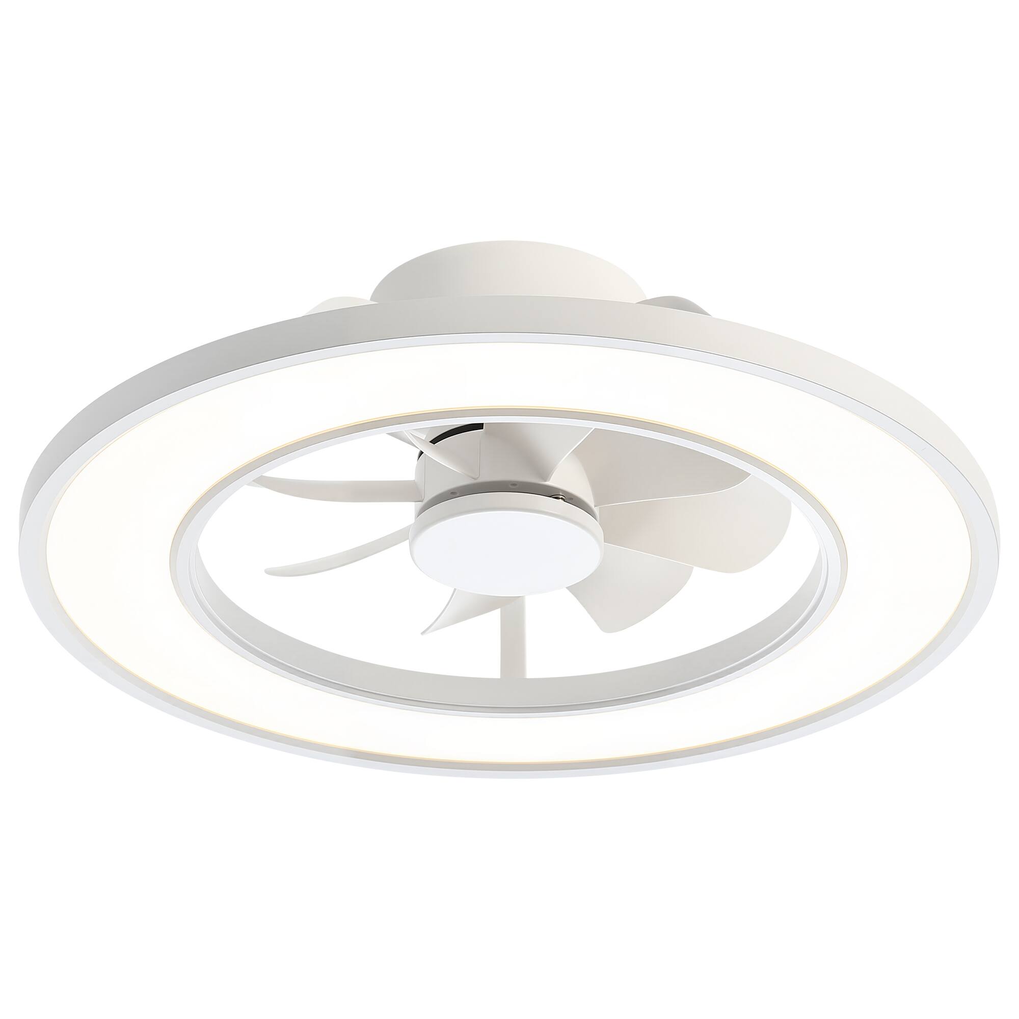 Alt View 8. Breezary - 20-Inch Caged Flush Mount Ceiling Fan with Acrylic Shade, Tunable LED, 6-Speed Remote, Timer, DC Motor - 20-Inch White Ceiling Fan.