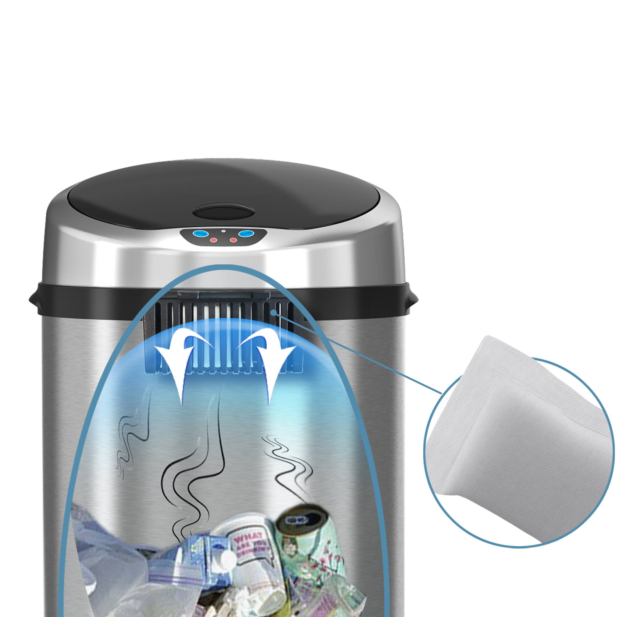 Alt View 12. iTouchless - 13-Gal. Round Touchless Trash Can - Stainless Steel.