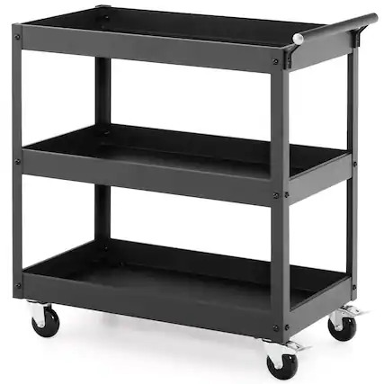 Front. Costway - Costway Heavy Duty 3-Tier Utility Cart with Ergonomic Handle Universal Wheels Garage Black - Black.