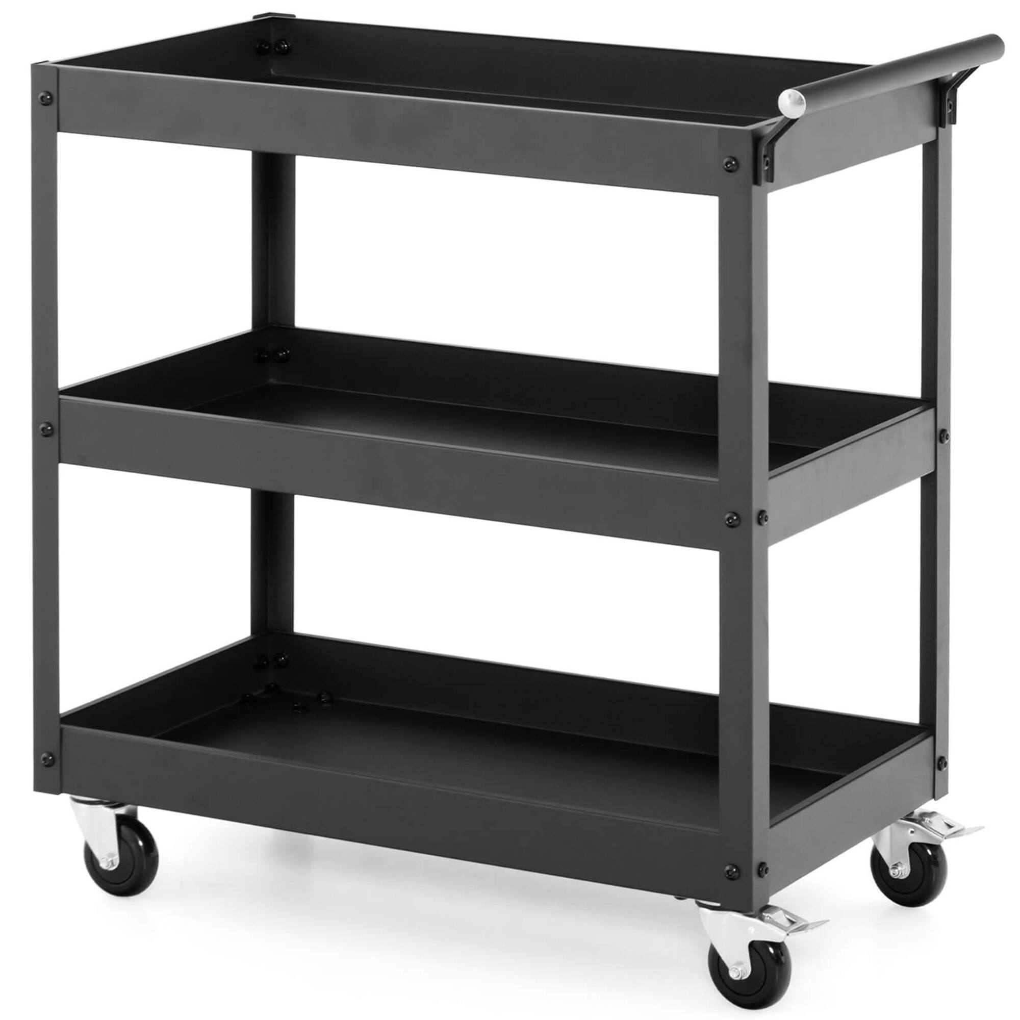 Costway - Heavy Duty 3-Tier Utility Cart with Ergonomic Handle Universal Wheels Garage - Black