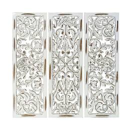 Manhattan Lane - Leva 3pc Wood Wall Decor Set, Moroccan Floral Carving, Finish, 36 Inch Square - Antique White
