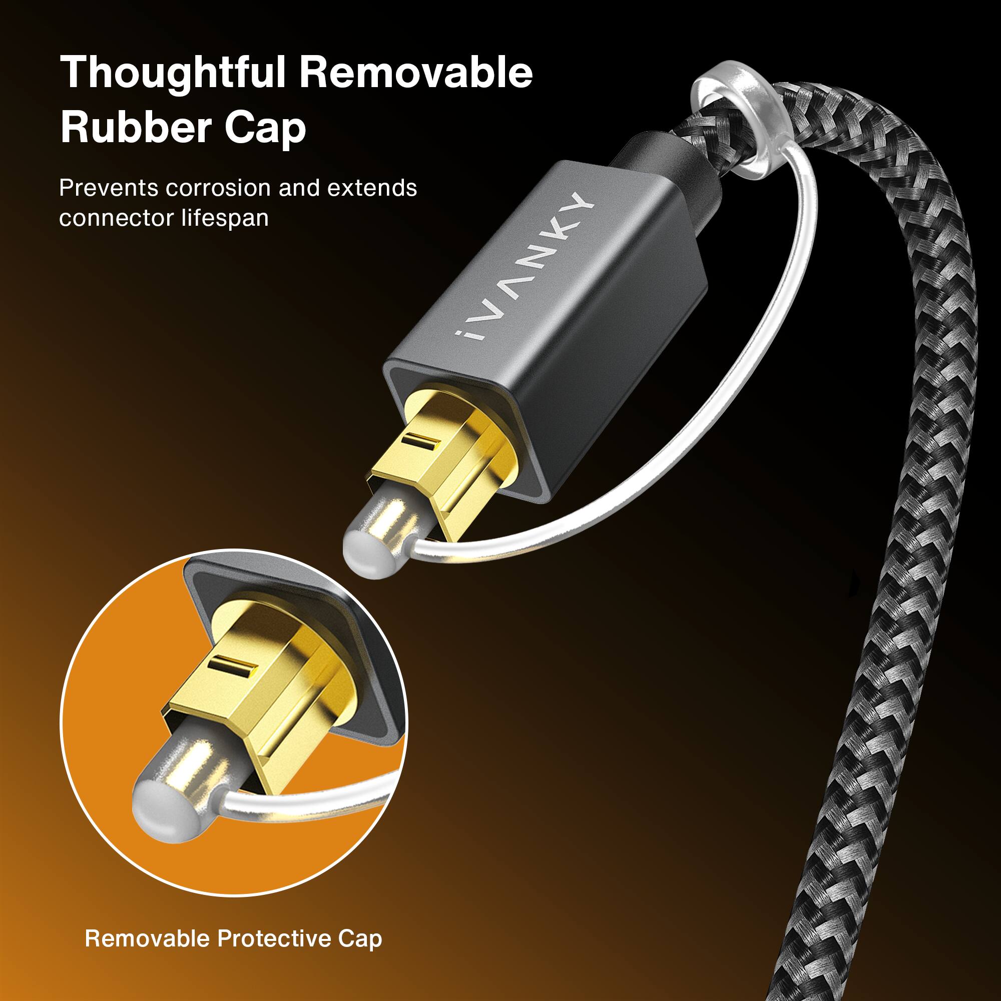 Thoughtful Removable Rubber Cap  
Prevents corrosion and extends connector lifespan  

Removable Protective Cap